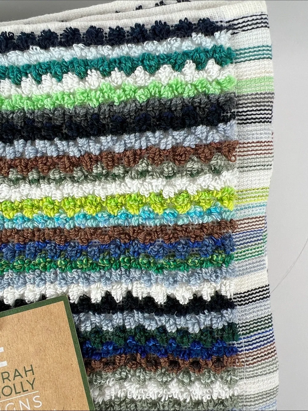 Deborah Connolly Bath Towels Boho Striped Bright Teal Green Blue Soft 2 Pc NEW